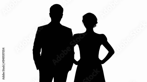 A silhouetted couple stands closely together a man in a suit and a woman in a dress suggesting a formal event high quality professional detailed modern