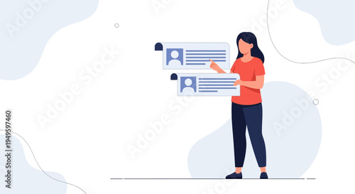 Woman reviewing resumes or profiles, recruitment, hiring, HR, job search concept