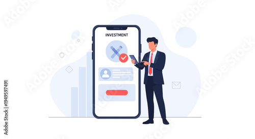 Businessman using mobile app for investment, financial growth concept
