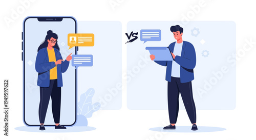 Online Communication vs Offline Interaction: People Chatting on Phone and Tablet