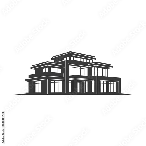 Modern contemporary house illustration. Minimalist residential building vector icon with sleek architectural design, ideal for real estate