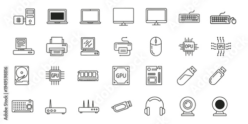 Collection of various electronic device icons and symbols
