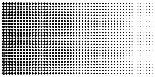 Background with polka dot faded halftone effect. Black and white dotted pattern. Wallpaper with grain, noise, round pixels or mosaic texture. Modern comic page print. Vector graphic illustration.