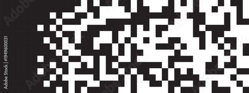 Pixel shapes in random chaotic arrangement. Mosaic background. Surface broken in square dots. Arcade game bit digital pattern. Dissolving, exploding or dissipated process. Vector graphic illustration