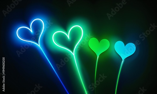 four neon glowing heart sha...