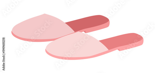 pink slide slipper shoe women flat pair. Closed toe house sandal for home vacation hotel stay. Technical fashion illustration CAD mockup soft vector man unisex isolated contemporary style.
