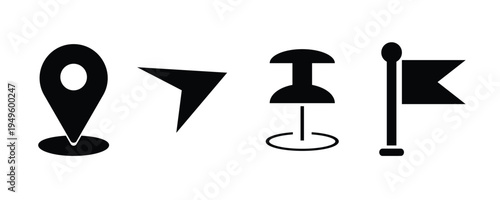 Map location marker icon set. Navigation pin and flag vector collection