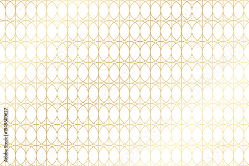 Art deco or Nouveau pattern with repeated golden round shapes on white background. Luxury geometric print. Elegant minimalistic wallpaper. Shiny gold abstract ornament. Vector illustration.