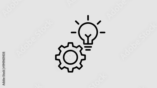 A simple black line drawing depicts a lightbulb integrated with a gear symbolizing innovation and problem solving concepts high quality professional detailed modern elegant stylish clean