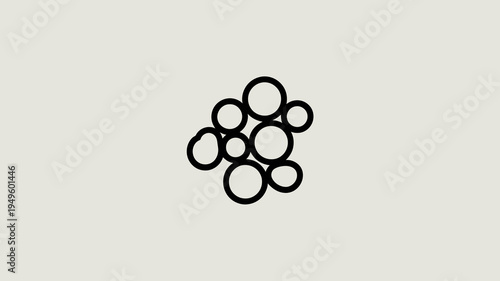 A minimalist composition features a cluster of overlapping black circles against a light beige background creating an abstract pattern high quality professional detailed modern elegant stylish