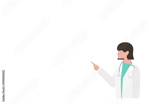 指差し説明をする女医とコピースペースの素材