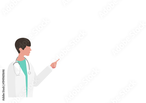 指差し説明をする医師とコピースペースの素材