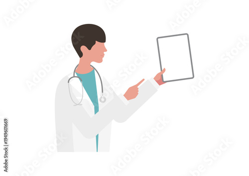 タブレットで説明をする医師のベクターイラスト素材