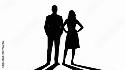 A silhouetted couple stands closely together a man and a woman against a bright white background creating a dramatic visual contrast high quality professional detailed modern