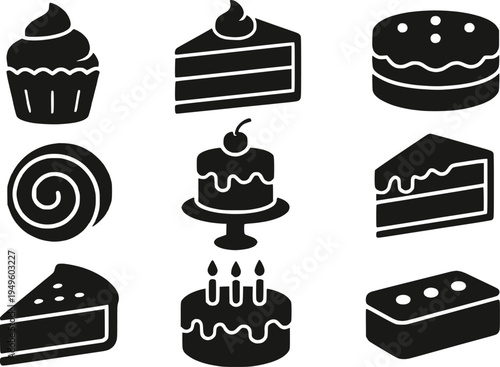 Cake dessert silhouette set vector illustration