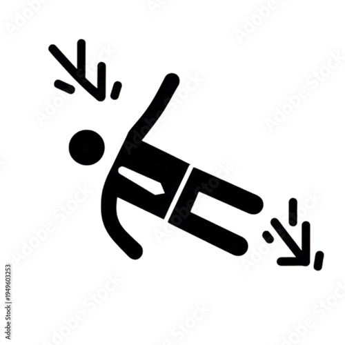 Black silhouette of a falling person isolated on transparent background.