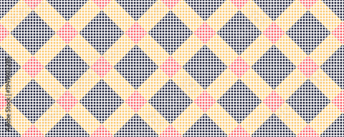 Seamless geometric pattern with checkered squares and colorful rhombus grid background