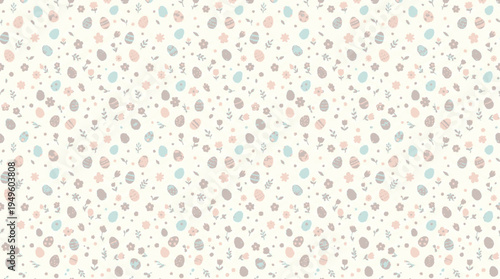 Colorful vector confetti scatter with pastel eggs and flowers on a clean white background for festive designs