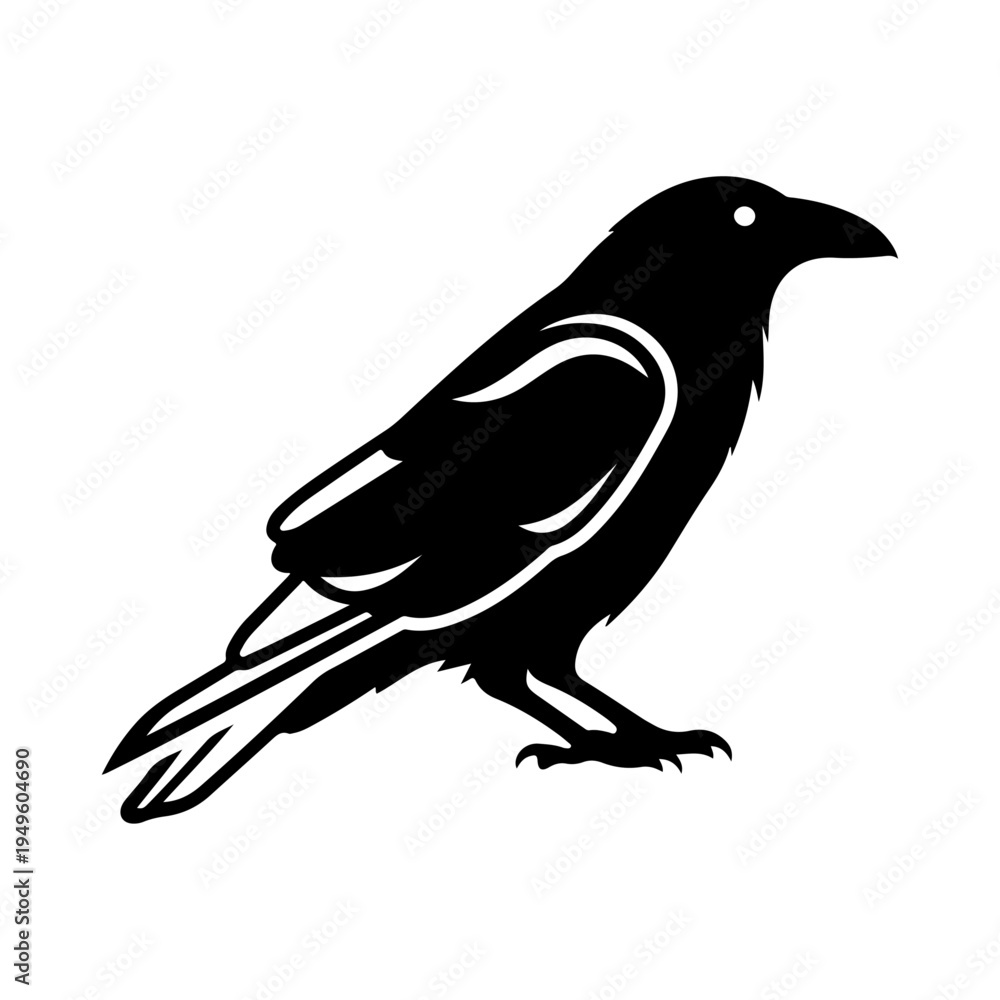 Fototapeta premium A striking black silhouette of a raven perched showcasing its distinctive form and features