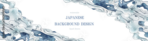 手書き風の瑞雲と流水文様の和モダンフレーム(ベクター、イラスト)