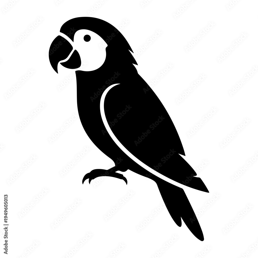 Fototapeta premium A minimalist black silhouette of a colorful macaw parrot perched facing slightly to the left
