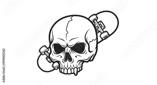Skull with Skateboard Graphic Illustration Isolated on White Background