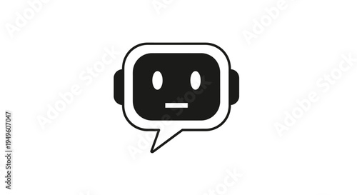 AI Chatbot Icon with Robot Face in Speech Bubble on Isolated White Background