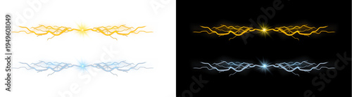 Fotografie PNG image of Set of bright glowing golden yellow and cool blue lightning bolt ef