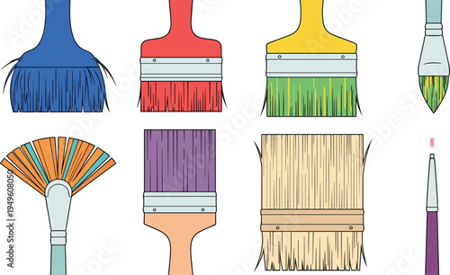 Professional Artistic Paint Brush Collection with Various Bristle Shapes Including Fan, Flat, Angled, and Broad Brushes for Fine Art, Home Painting, and Creative DIY Projects