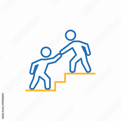 Person giving helping hand up icon. Support, guidance, mentorship, assistance, teamwork. Vector thin line illustration.