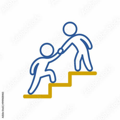 Person giving helping hand up icon. Support, guidance, mentorship, assistance, teamwork. Vector thin line illustration.