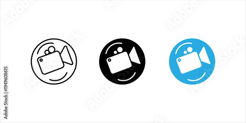 Minimal outline icon SET. of a video camera with tag symbol representing video marketing, digital media promotion, content creation, and social media advertising concepts.