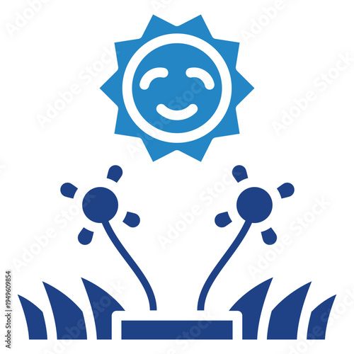 Happy Sun Dual Tone Icon Mini Illustration, Use For Modern Concept, Print, Ui, Ux Kit, Web And App Development. Vector Related To Kindergarten, Preschool, Kids And Baby