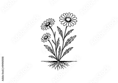 Daisy Flower Hand Drawn Illustration Vector by AZ for Books, Arts, Design and Decoration Graphic Asset