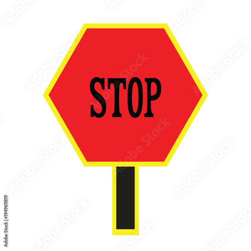 Red octagon stop road sign on a post isolated on white with blue sky concept of traffic safety and warning