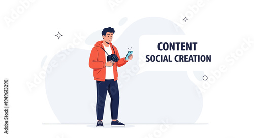 Man with Camera and Phone Creating Social Media Content