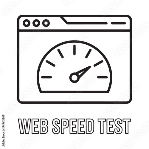 Line art illustration of a browser window displaying a speed test gauge