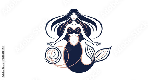 Stylized mermaid illustration on white background