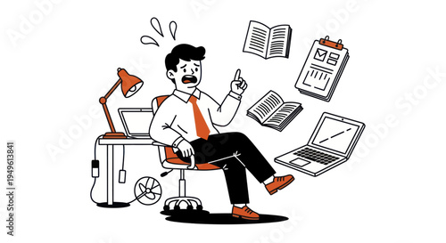 Stressed businessman overwhelmed with work and deadlines.