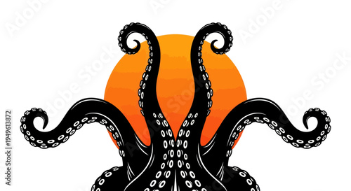 Stylized octopus illustration against orange circle