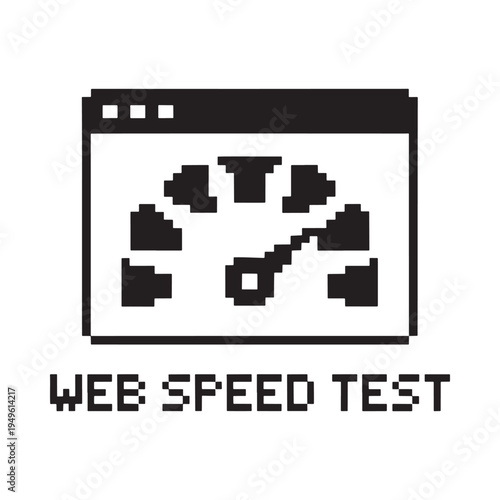 Pixelated illustration of a speed test within a browser window