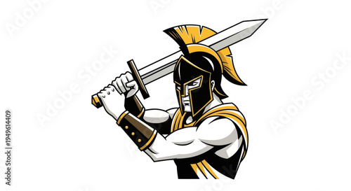 Warrior with sword on white background