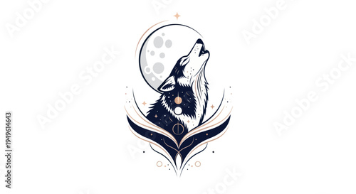 Wolf howling at the moon vector illustration
