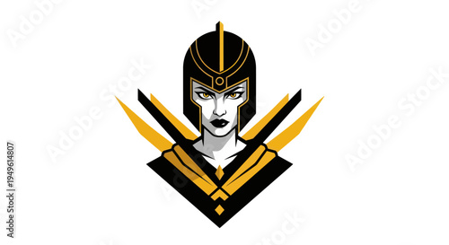 Woman warrior portrait in gold and black