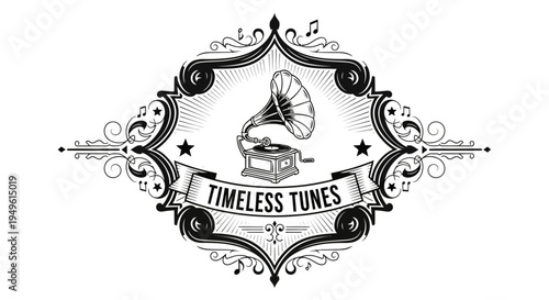 Vintage gramophone emblem timeless music elegant design classic entertainment