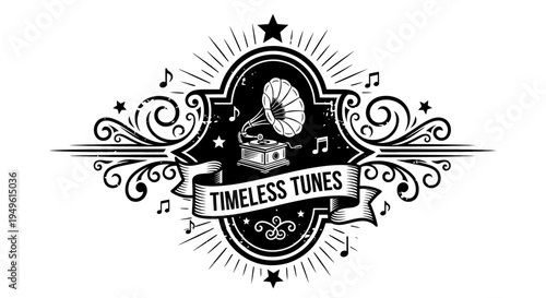 Vintage gramophone emblem classic music design for logos and branding