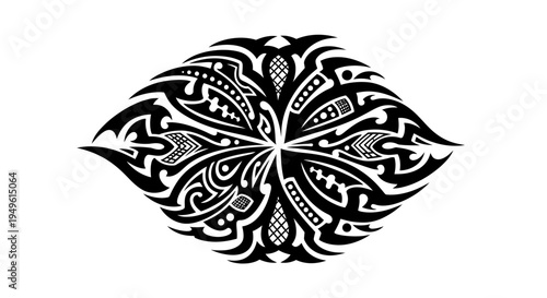Intricate black and white ornamental design isolated on white background