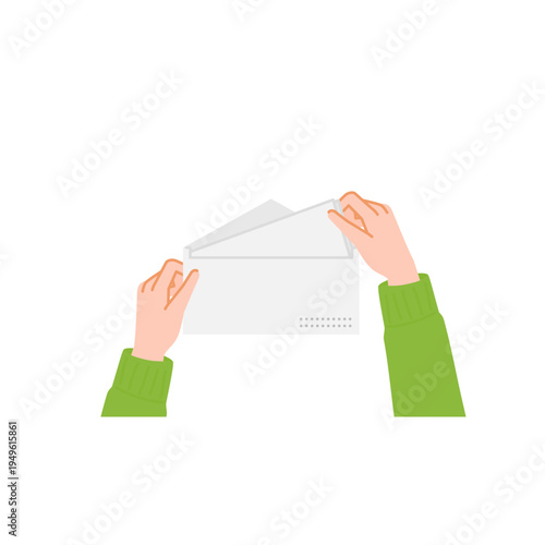 Top view hands putting document into envelope