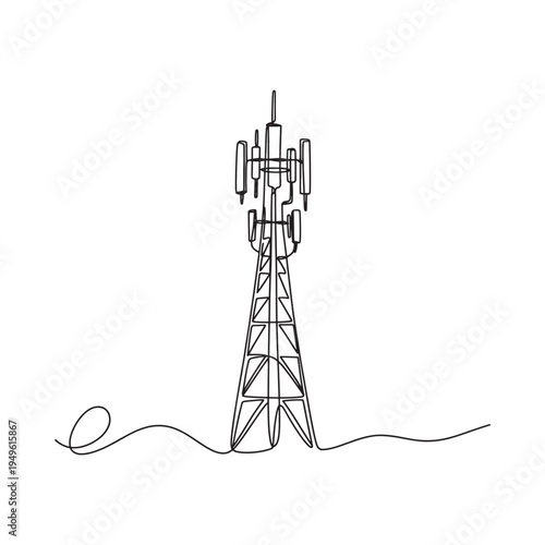 Minimalist line drawing of a cellular communication tower structure