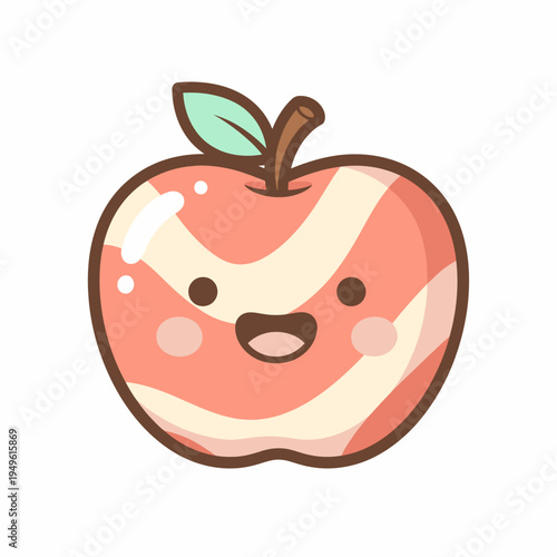 A kawaii strawberry with a cute happy face and rosy cheeks, a delightful cartoon illustration of a cheerful fruit